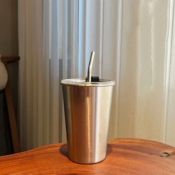 17oz. Metal Mug Pint Cups Stackable Cup With Lid And Straw - 17oz. Metal Mug Pint Cups Stackable Cup With Lid And Straw - Image 4 of 4