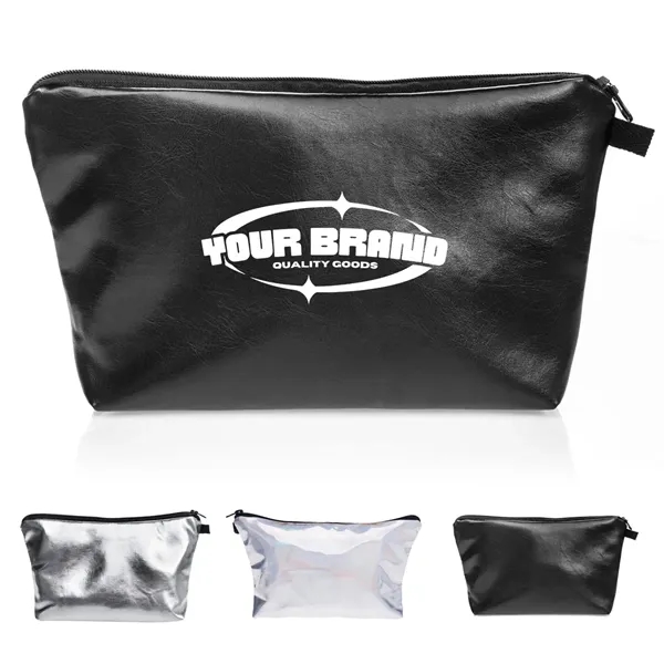 Women's PU Leather Waterproof Cosmetic Pouch Toiletry Bag - Women's PU Leather Waterproof Cosmetic Pouch Toiletry Bag - Image 0 of 3