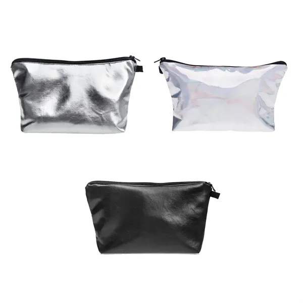 Women's PU Leather Waterproof Cosmetic Pouch Toiletry Bag - Women's PU Leather Waterproof Cosmetic Pouch Toiletry Bag - Image 2 of 3