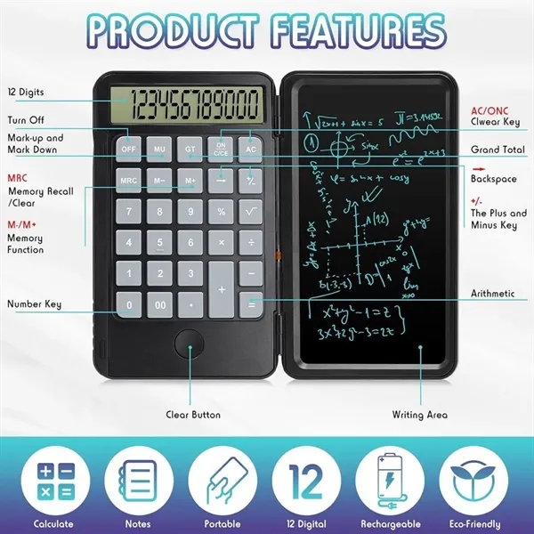 Rechargeable Calculator with Erasable Writing Table - Rechargeable Calculator with Erasable Writing Table - Image 3 of 4