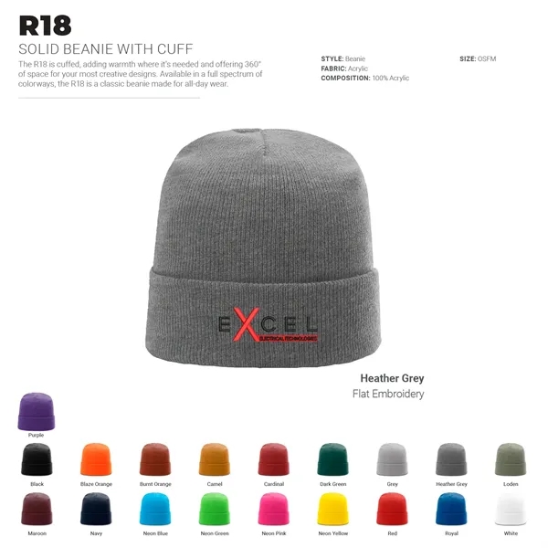 Richardson Cuffed Solid Beanie w/ Embroidery - Richardson Cuffed Solid Beanie w/ Embroidery - Image 1 of 19