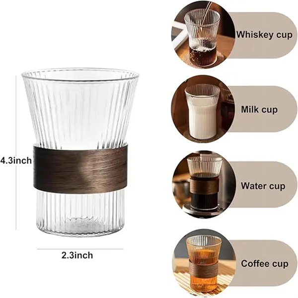 Glass Coffee Cup Ribbed Glassware With wooden anti-slip ring - Glass Coffee Cup Ribbed Glassware With wooden anti-slip ring - Image 1 of 4