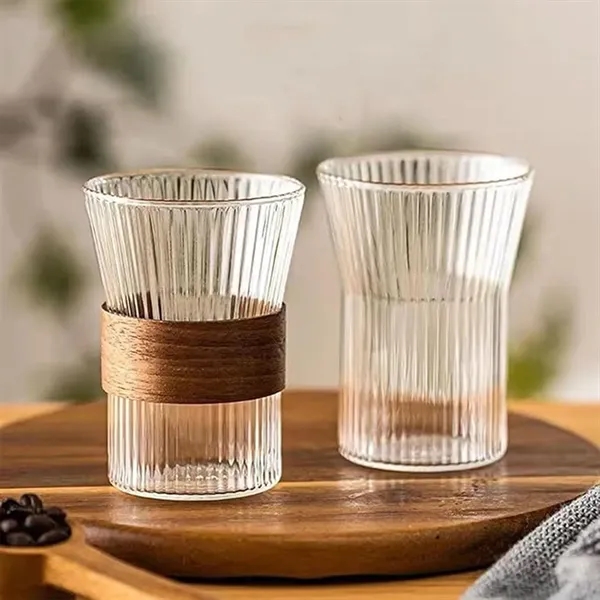 Glass Coffee Cup Ribbed Glassware With wooden anti-slip ring - Glass Coffee Cup Ribbed Glassware With wooden anti-slip ring - Image 3 of 4