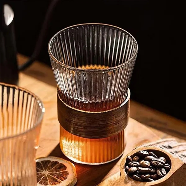 Glass Coffee Cup Ribbed Glassware With wooden anti-slip ring - Glass Coffee Cup Ribbed Glassware With wooden anti-slip ring - Image 4 of 4