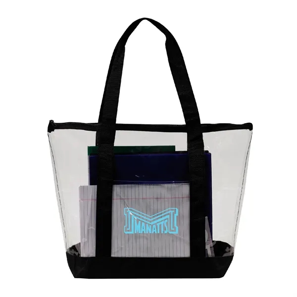 Clear PVC Reusable Zipper Tote w/ Handles & Pocket for Beach - Clear PVC Reusable Zipper Tote w/ Handles & Pocket for Beach - Image 1 of 6