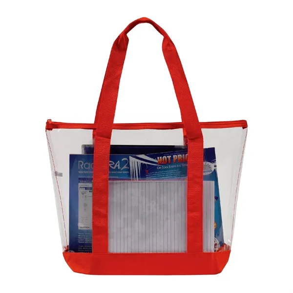 Clear PVC Reusable Zipper Tote w/ Handles & Pocket for Beach - Clear PVC Reusable Zipper Tote w/ Handles & Pocket for Beach - Image 2 of 6