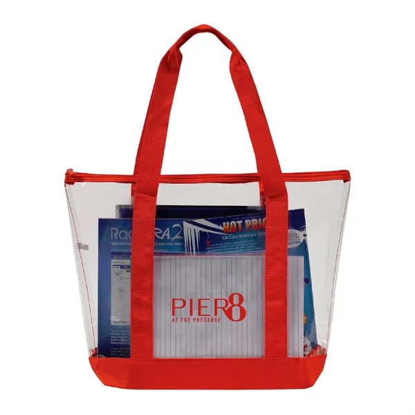 Clear PVC Reusable Zipper Tote w/ Handles & Pocket for Beach - Clear PVC Reusable Zipper Tote w/ Handles & Pocket for Beach - Image 3 of 6