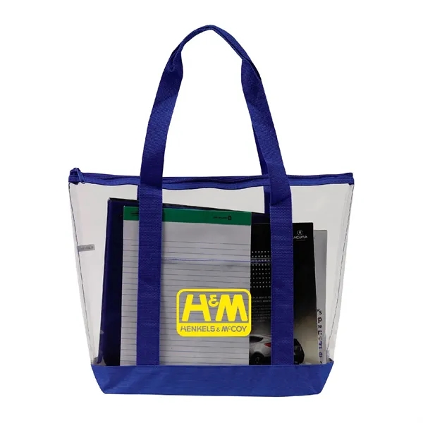 Clear PVC Reusable Zipper Tote w/ Handles & Pocket for Beach - Clear PVC Reusable Zipper Tote w/ Handles & Pocket for Beach - Image 4 of 6