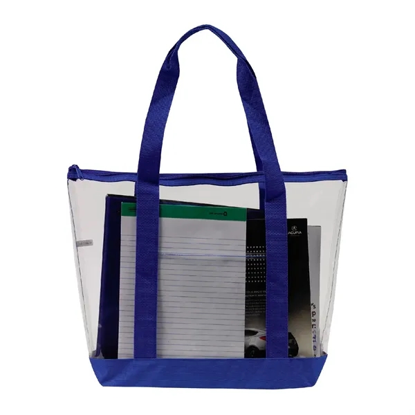 Clear PVC Reusable Zipper Tote w/ Handles & Pocket for Beach - Clear PVC Reusable Zipper Tote w/ Handles & Pocket for Beach - Image 5 of 6