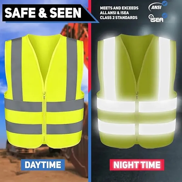 High Visibility Reflective Zipper Construction Safety Vest - High Visibility Reflective Zipper Construction Safety Vest - Image 1 of 3