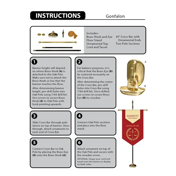 36" x 60" Premium Gonfalon 7' Kit / V-Cut / Fringe - 36" x 60" Premium Gonfalon 7' Kit / V-Cut / Fringe - Image 5 of 5