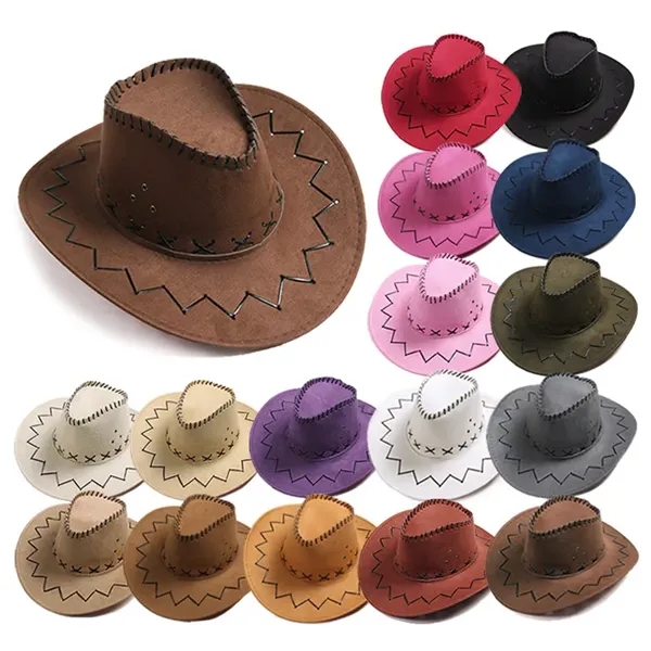 Western Ethnic Style Suede Cowboy Hat - Western Ethnic Style Suede Cowboy Hat - Image 1 of 5