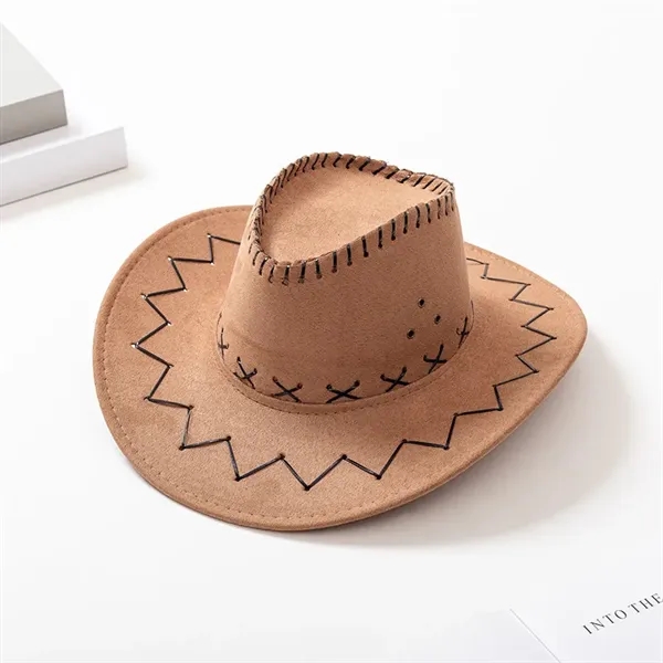 Western Ethnic Style Suede Cowboy Hat - Western Ethnic Style Suede Cowboy Hat - Image 4 of 5