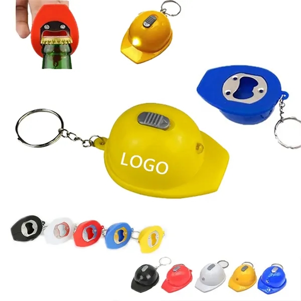 Hard Hat Bottle Opener Keyring with LED Light - Hard Hat Bottle Opener Keyring with LED Light - Image 0 of 2