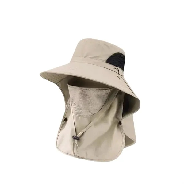 Outdoor Mesh Sun Hat Wide Brim Cap With Neck Flap - Outdoor Mesh Sun Hat Wide Brim Cap With Neck Flap - Image 2 of 3