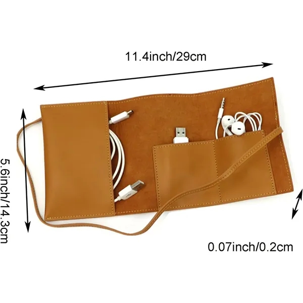 Faux Leather Travel Roll Up Cable Organizer USB Data Bag - Faux Leather Travel Roll Up Cable Organizer USB Data Bag - Image 1 of 2