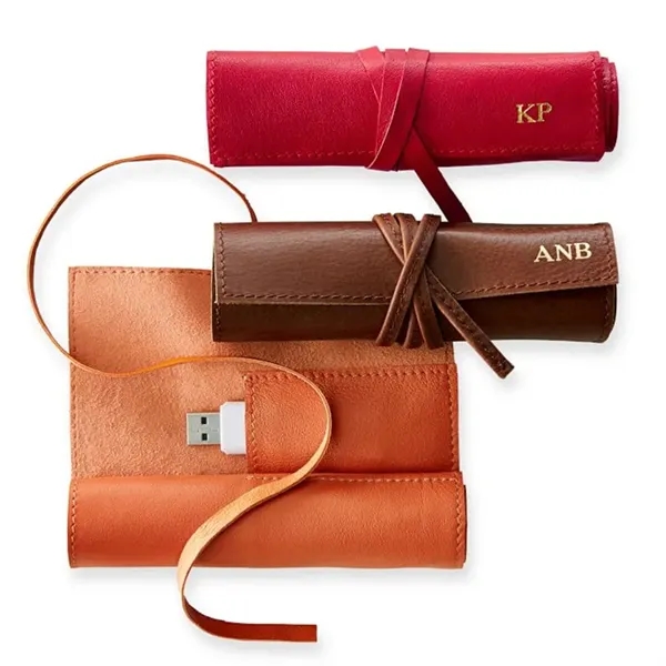 Faux Leather Travel Roll Up Cable Organizer USB Data Bag - Faux Leather Travel Roll Up Cable Organizer USB Data Bag - Image 2 of 2