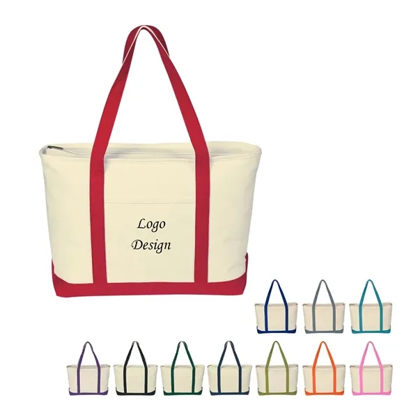 24oz Cotton Canvas Tote Bag w/Zipper Closure & Front Pocket - 24oz Cotton Canvas Tote Bag w/Zipper Closure & Front Pocket - Image 0 of 3