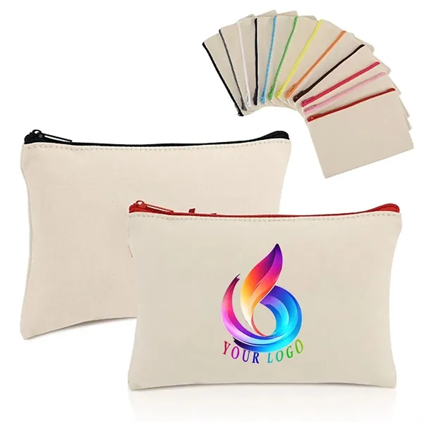 9" X 6.8" COTTON CANVAS ZIPPER POUCH - 9" X 6.8" COTTON CANVAS ZIPPER POUCH - Image 0 of 4
