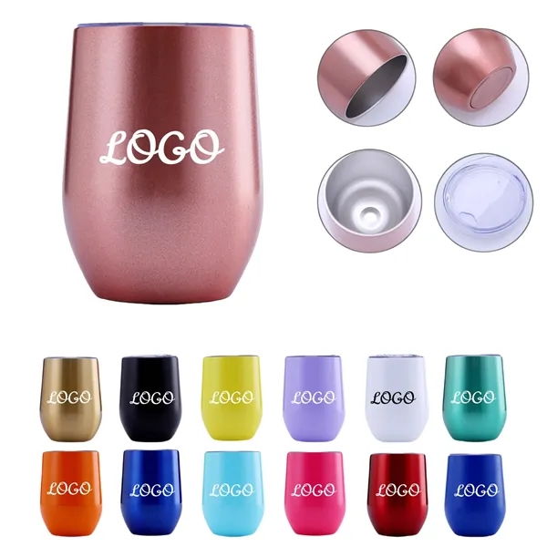12 Oz. Double Wall Eggshell Stainless Steel Cup with Lid - 12 Oz. Double Wall Eggshell Stainless Steel Cup with Lid - Image 0 of 8