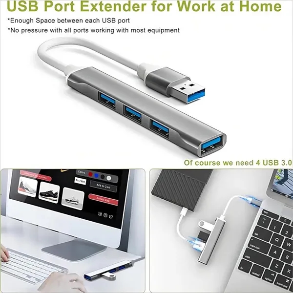 4-in-1 Aluminum USB 3.0 Hub Expander Adapter Station - 4-in-1 Aluminum USB 3.0 Hub Expander Adapter Station - Image 3 of 4