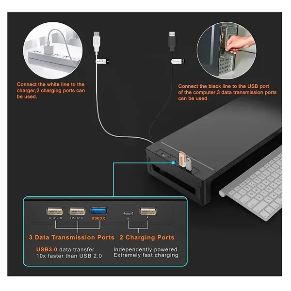 RGB Gaming Computer Monitor Stand Riser with Charging Port - RGB Gaming Computer Monitor Stand Riser with Charging Port - Image 2 of 9