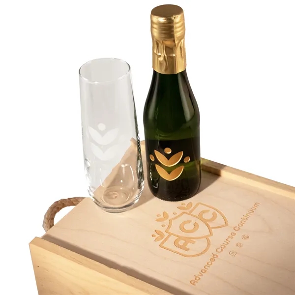 Double Half-Sized Wood Box with Champagne and Flute - Double Half-Sized Wood Box with Champagne and Flute - Image 3 of 4