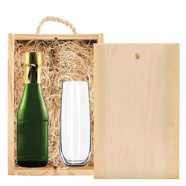 Double Half-Sized Wood Box with Champagne and Flute - Double Half-Sized Wood Box with Champagne and Flute - Image 4 of 4