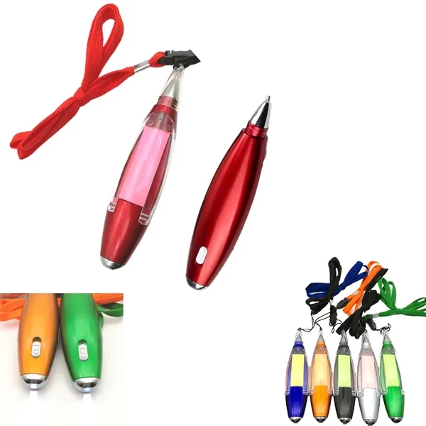 Sticky Note Ballpoint Pen with Lanyard and LED - Sticky Note Ballpoint Pen with Lanyard and LED - Image 0 of 1