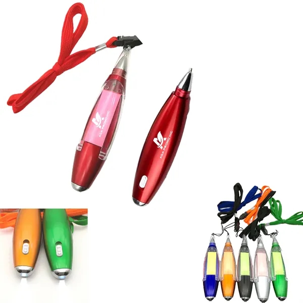 Sticky Note Ballpoint Pen with Lanyard and LED - Sticky Note Ballpoint Pen with Lanyard and LED - Image 1 of 1