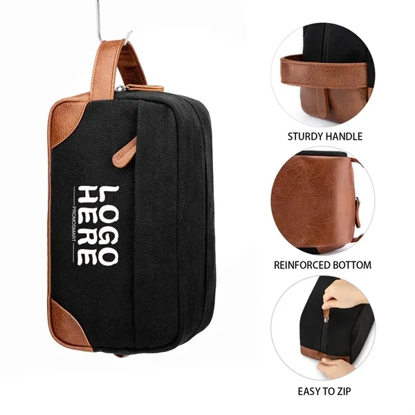 Portable Canvas Toiletry Bag with PU Handle - Portable Canvas Toiletry Bag with PU Handle - Image 1 of 2