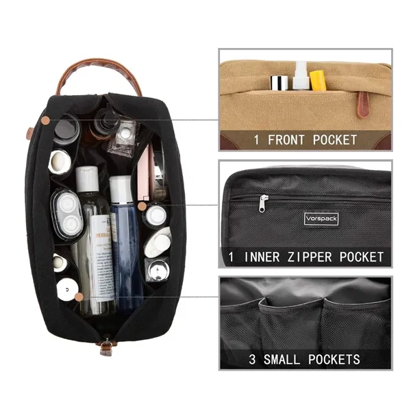 Portable Canvas Toiletry Bag with PU Handle - Portable Canvas Toiletry Bag with PU Handle - Image 2 of 2