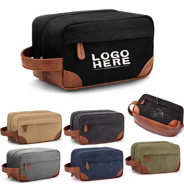 Portable Canvas Toiletry Bag with PU Handle - Portable Canvas Toiletry Bag with PU Handle - Image 0 of 2