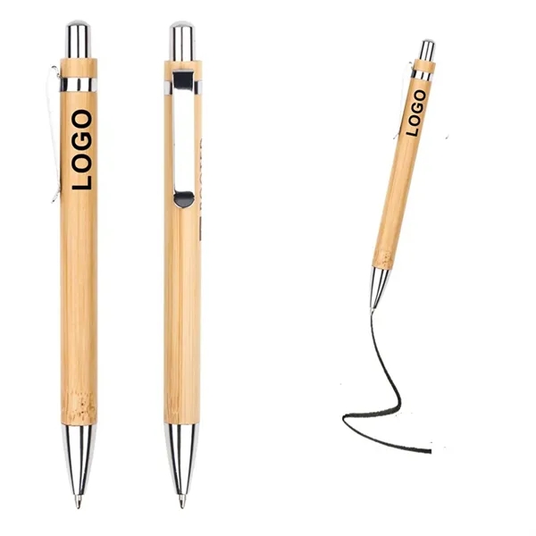 Bamboo Wood Ballpoint Pen with Metal Hook - Bamboo Wood Ballpoint Pen with Metal Hook - Image 1 of 8