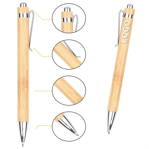 Bamboo Wood Ballpoint Pen with Metal Hook - Bamboo Wood Ballpoint Pen with Metal Hook - Image 2 of 8