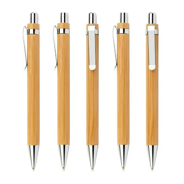 Bamboo Wood Ballpoint Pen with Metal Hook - Bamboo Wood Ballpoint Pen with Metal Hook - Image 3 of 8