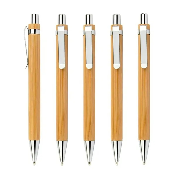 Bamboo Wood Ballpoint Pen with Metal Hook - Bamboo Wood Ballpoint Pen with Metal Hook - Image 4 of 8