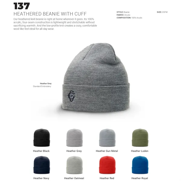 Richardson 137 Heathered Cuffed Beanies w/ Embroidery - Richardson 137 Heathered Cuffed Beanies w/ Embroidery - Image 1 of 9