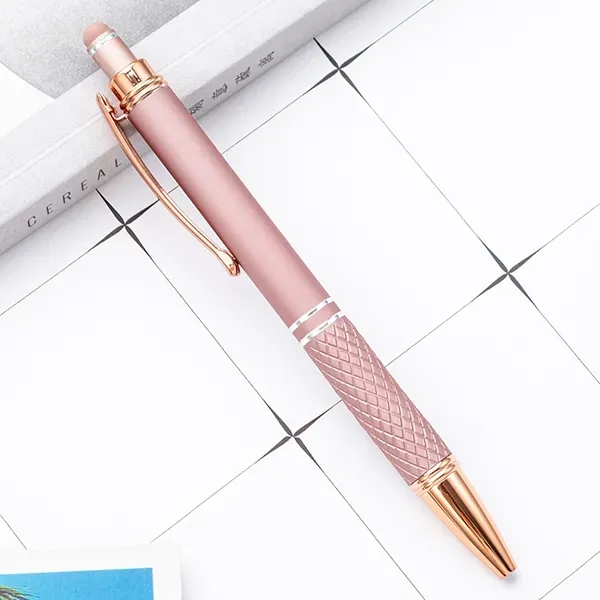 Metal Diamond Stylus Pen with Rose Gold Trim - Metal Diamond Stylus Pen with Rose Gold Trim - Image 3 of 4