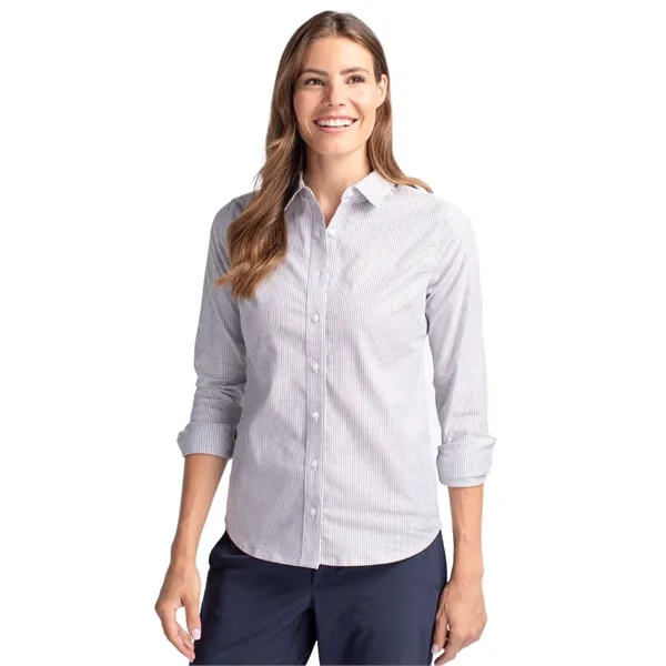 Cutter & Buck Stretch Oxford Stripe Womens Long Sleeve Dr... - Cutter & Buck Stretch Oxford Stripe Womens Long Sleeve Dr... - Image 2 of 7
