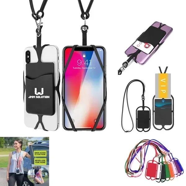 Silicone Lanyards with Phone Holder and Wallet - Silicone Lanyards with Phone Holder and Wallet - Image 0 of 4