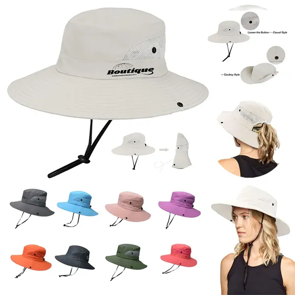 Wide-Brim Outdoor Beach Sun Hat with Ponytail-Hole - Wide-Brim Outdoor Beach Sun Hat with Ponytail-Hole - Image 0 of 4