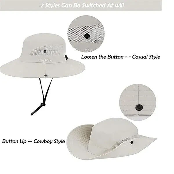Wide-Brim Outdoor Beach Sun Hat with Ponytail-Hole - Wide-Brim Outdoor Beach Sun Hat with Ponytail-Hole - Image 1 of 4