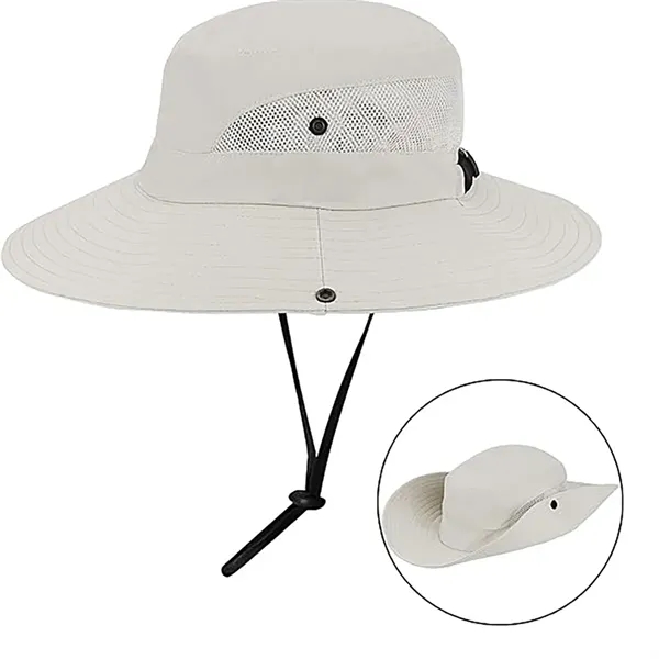 Wide-Brim Outdoor Beach Sun Hat with Ponytail-Hole - Wide-Brim Outdoor Beach Sun Hat with Ponytail-Hole - Image 3 of 4
