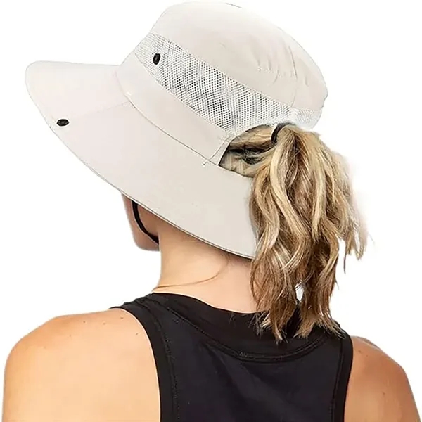 Wide-Brim Outdoor Beach Sun Hat with Ponytail-Hole - Wide-Brim Outdoor Beach Sun Hat with Ponytail-Hole - Image 4 of 4