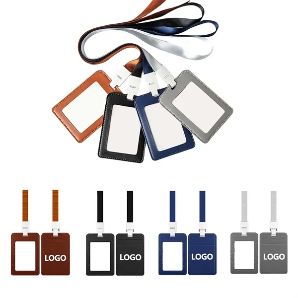 Leather ID Badge Holder With Lanyard - Leather ID Badge Holder With Lanyard - Image 0 of 6