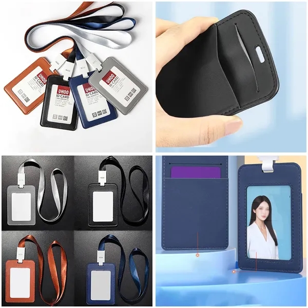 Leather ID Badge Holder With Lanyard - Leather ID Badge Holder With Lanyard - Image 2 of 6