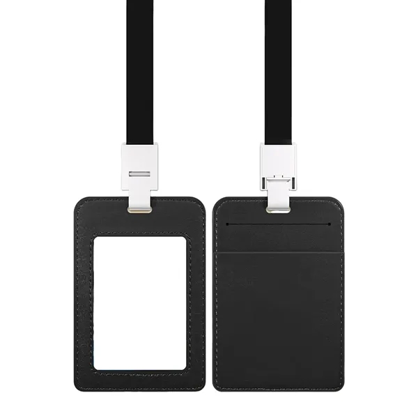 Leather ID Badge Holder With Lanyard - Leather ID Badge Holder With Lanyard - Image 3 of 6