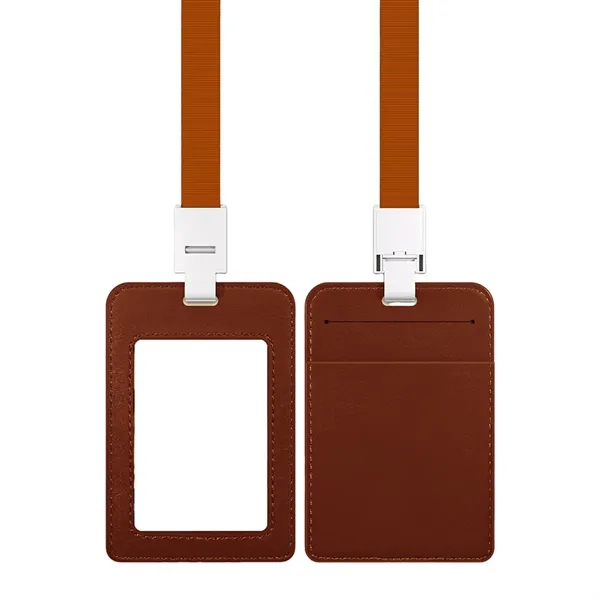 Leather ID Badge Holder With Lanyard - Leather ID Badge Holder With Lanyard - Image 5 of 6