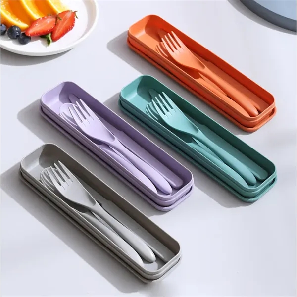 3-in-1 Wheat Straw Cutlery Set: Knife, Fork & Spoon - 3-in-1 Wheat Straw Cutlery Set: Knife, Fork & Spoon - Image 1 of 2